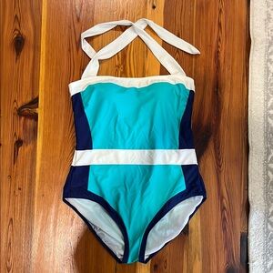 Boden Teal and Navy Women Swim One Piece